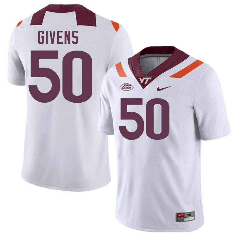 Men #50 Gunner Givens Virginia Tech Hokies College Football Jerseys Stitched-White